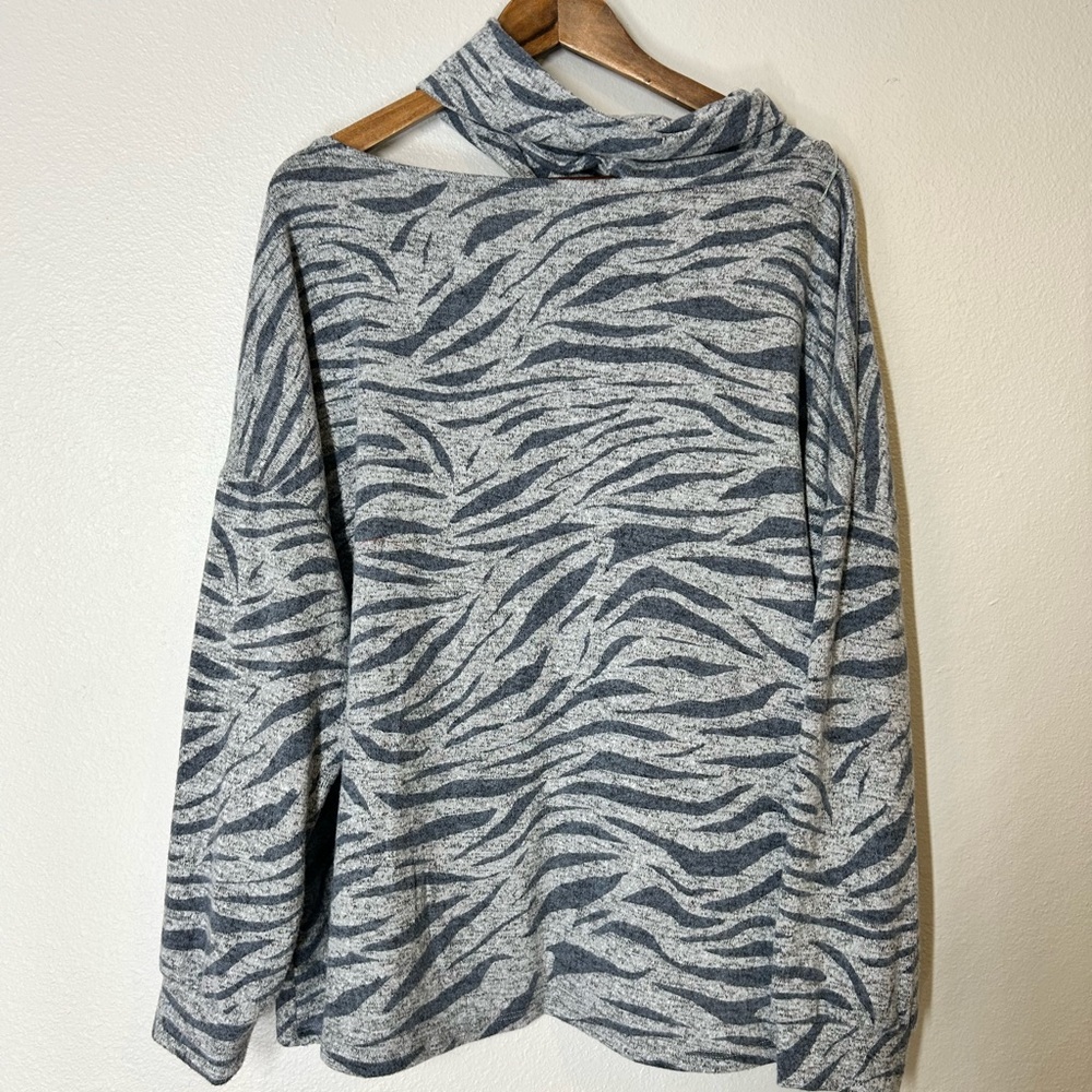 Terra & Sky Off-the-Shoulder Zebra Sweater
